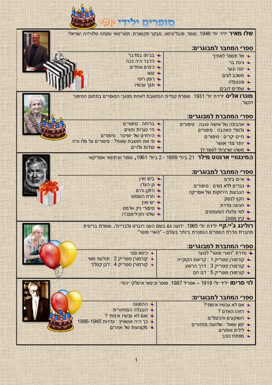 סופרים ילידי יולי – המלצות קריאה!!